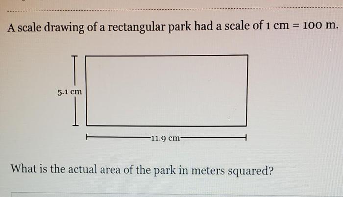 A scale drawing of a rectangular park