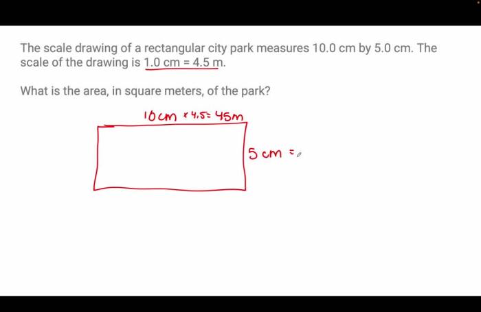 A scale drawing of a rectangular park