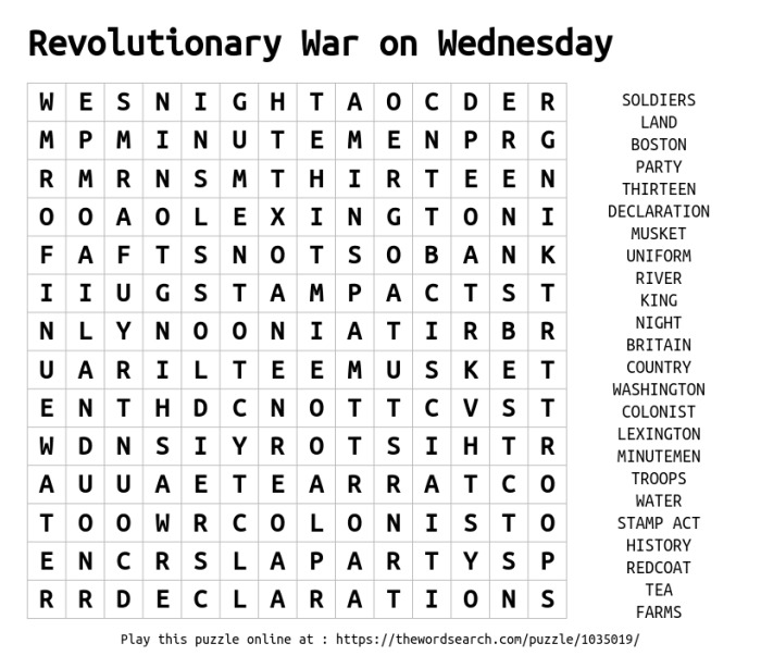 French and indian war word search answer key