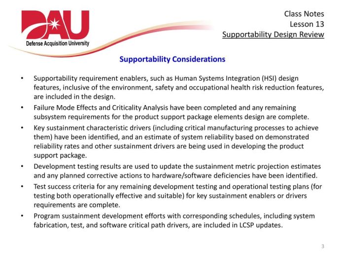 What is a life cycle logistics supportability key design considerations