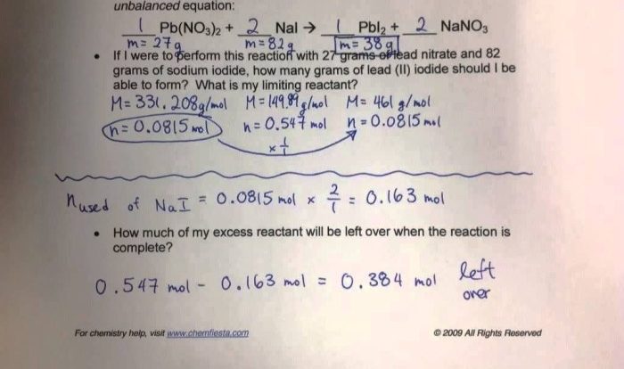 Limiting reactant and percent yield worksheet answer key