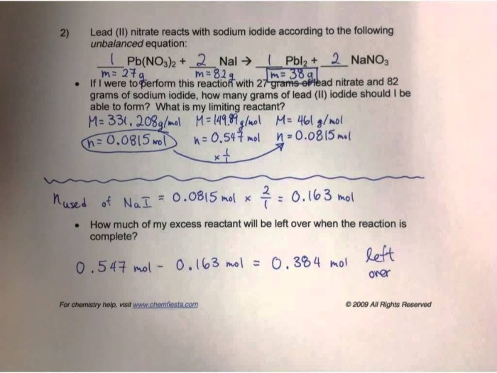 Limiting reactant and percent yield worksheet answer key